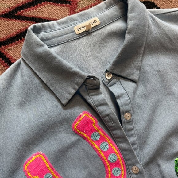 Women's XL Babydoll Chambray Dress with Sequin Horseshoes - Picture 2 of 3